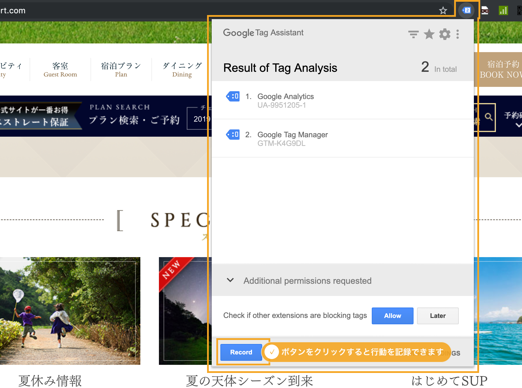 Tag Assistantの実行画面